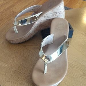 Gold juicy couture cork wedges